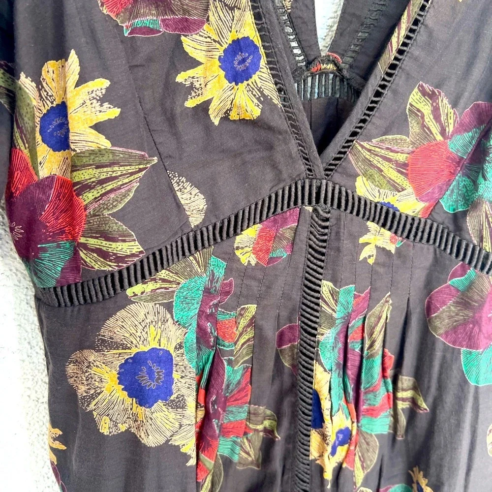 NWOT FREE PEOPLE Strawberry Fields Floral Tunic Dress Brown Long Sleeve Boho SM